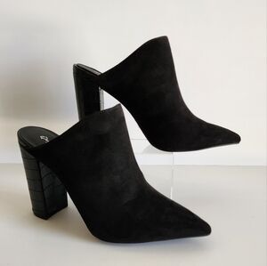 Qupid Women's Casual Black Suede Mules Heel Size 10